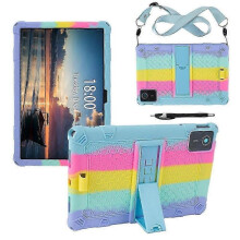(Colorful Baby Blue) For Lenovo Tab M11 Case Retro Textured Pc Kickstand Silicone Tablet Cover With Shoulder Strap