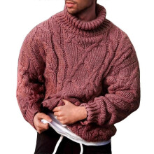 (2XL, Light Red) Men Chunky Knitted Jumper Roll Turtle Neck Warm Pullover Sweater Top