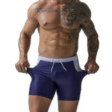 (Dark Gray, M) Swim Trunks Men Waterproof Quick-drying Shorts Swimwear Swimsuit With Pockets Surf Pants Bathing Suit Beach Pool