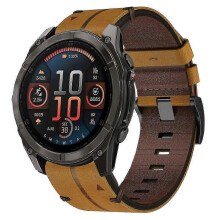 (Brown) Leather Watch Band For Garmin Fenix 8 Amoled 47mm