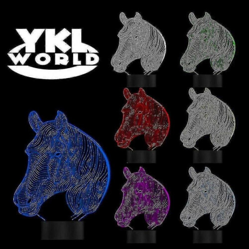 Horse Night Light, 3d Illusion Desk Table Lamp Nightlight for Kids Smart Touch Usb Powered 7 Color 1