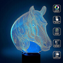 Horse Night Light, 3d Illusion Desk Table Lamp Nightlight for Kids Smart Touch Usb Powered 7 Color
