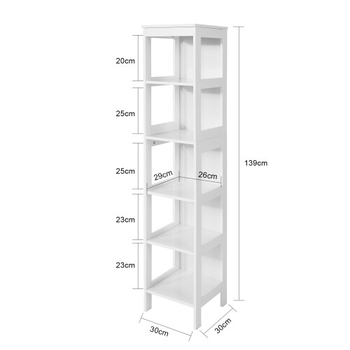 SoBuy Λευκό Ντουλάπι Μπάνιου 30x30x139 εκ. 5 Ράφια 1