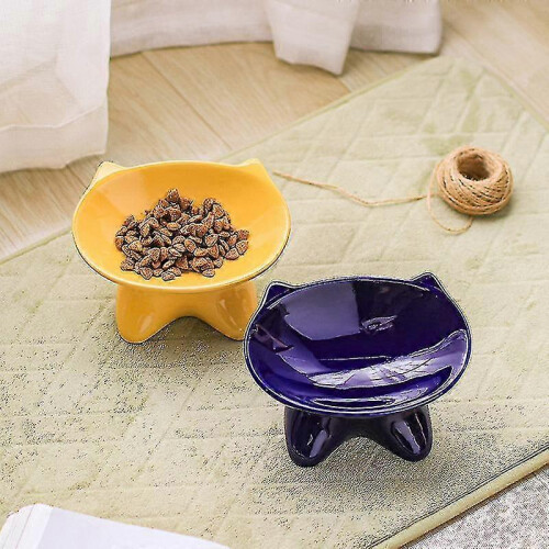Ceramic Cat Bowl with Raised Stand, for Cats And Small Dogs Yellow 2