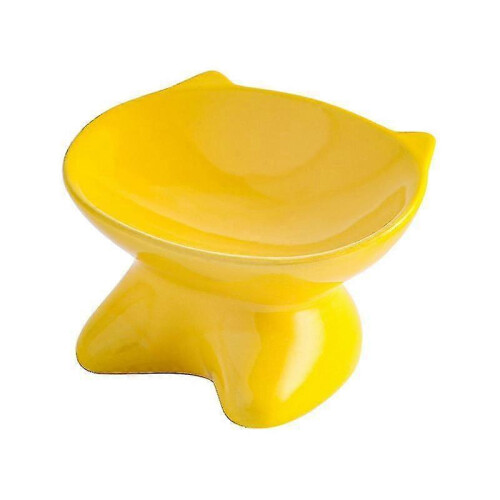 Ceramic Cat Bowl with Raised Stand, for Cats And Small Dogs Yellow