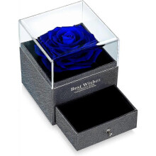Preserved Fresh Flower Rose in a Jewelry Box, Rose Gift Box Eternal Flowers Infinity Rose, Blue Ever