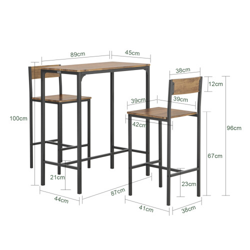 SoBuy Set Table de Bar + 2 Chaises Hautes 2