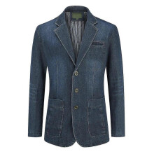 (L, Dark Blue) Mens Regular Fit Denim Blazer Casual 3 Buttons Multi-pocket Suit Jacket