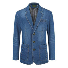 (M, Light Blue) Mens Regular Fit Denim Blazer Casual 3 Buttons Multi-pocket Suit Jacket