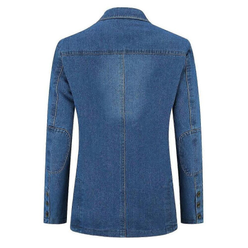 (M,Light Blue)Mens Regular Fit Denim Blazer Casual 3 Buttons Multi-pocket Suit Jacket 2