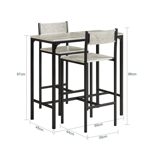 SoBuy Set Table de Bar + 2 Tabourets Hauts 2