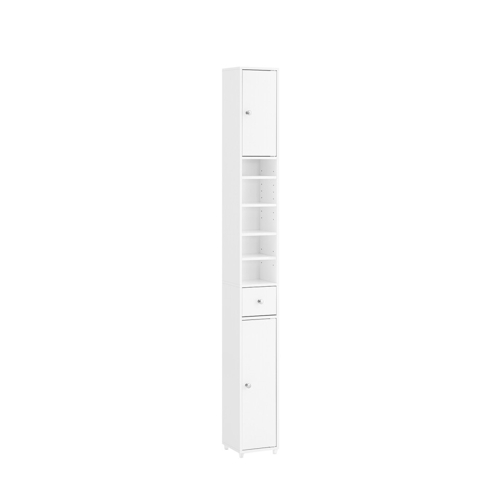 Sobuy Mueble Columna De BañO Estrecho – Armario Auxiliar De BañO En Mdf Resistente Al Agua Con Estantes Ajustables Y CajóN, Blanco, 20X180X20Cm, BZR34-W-image