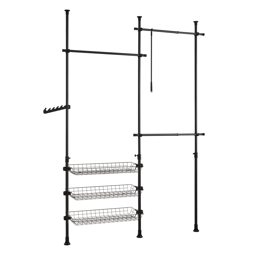 Sobuy Telescopic Appendiabiti Da Terra, Robusto Stand Appendiabiti Con Aste E Ripiani, Armadio Aperto Regolabile Per Camera Da Letto, Porta Abiti Nero FRG34-II-SCH-image