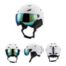 (WHITE, XL) Ski Helmet With Ski Goggles, Snowboard Helmet And 2-in-1 Visor Goggles Set