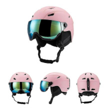 (PINK, M) Ski Helmet With Ski Goggles, Snowboard Helmet And 2-in-1 Visor Goggles Set