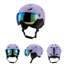 (PURPLE, S) Ski Helmet With Ski Goggles, Snowboard Helmet And 2-in-1 Visor Goggles Set