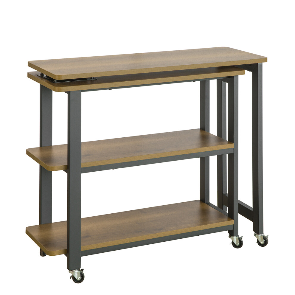 Sobuy New Tavolino Da Caffè Con Ruote Tavolino A Forma Di L Con 2 Ripiani, Scrivania Ad Angolo Stile Industriale, L133Xp69Xa30Cm, Fwt83-Pf(Marrone)-image