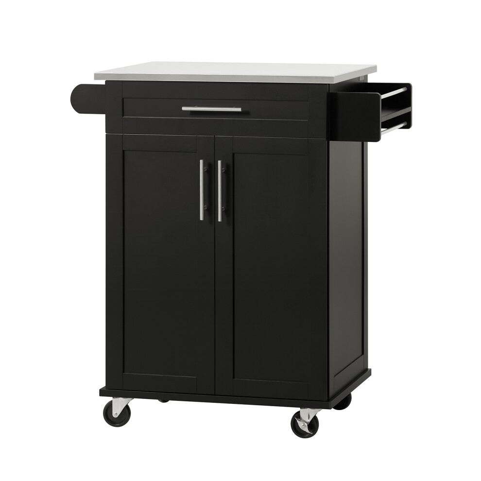 SoBuy Black Kitchen Storage Cart with Stainless Steel Top