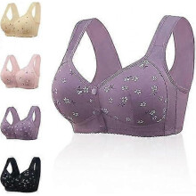 (Size 52, Purple) Anti-saggy Breasts Daisy Bras For Older Women,comfortable Convenient Front Close Button For Older Women No Wire,anti Sagging Bra