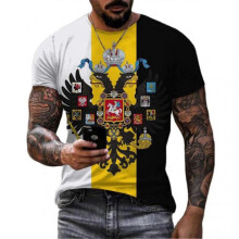 (L, DT-3109) Russian Flag Print Short Sleeve Casual Summer Round Neck T-shirt For Men