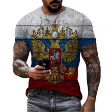 (3XL, DT-3107) Russian Flag Print Short Sleeve Casual Summer Round Neck T-shirt For Men