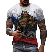 (M, DT-3105) Russian Flag Print Short Sleeve Casual Summer Round Neck T-shirt For Men