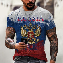 (XL, DT-3108) Russian Flag Print Short Sleeve Casual Summer Round Neck T-shirt For Men