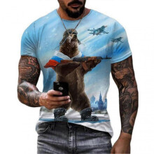 (4XL, DT-3106) Russian Flag Print Short Sleeve Casual Summer Round Neck T-shirt For Men