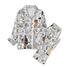 (XL, F) 2023 Taylor Swiftie Pyjamas Set Womens Printed Pajamas Long Sleeve Button Shirt Top And Pants Sleepwear Loungwear Pjs Fans Gifts