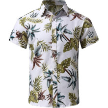 (L, Yellow) Mens Hawaiian Shirts Flower Print Cuban Guayabera Shirt Beach Tropical Hawaii Shirt Printed Poplin Shirt