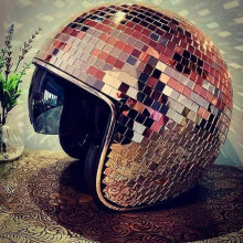 (Rose gold) Disco Ball Helmet Mirror Glass Glitter Classic Party Bar Room Party Decoration American Retro Art Disco Shiny Hat Ornaments
