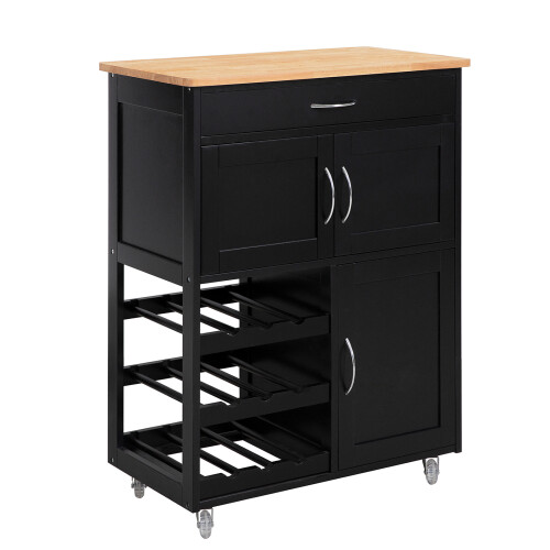 SoBuy Black Kitchen Storage Trolley with Wood Worktop