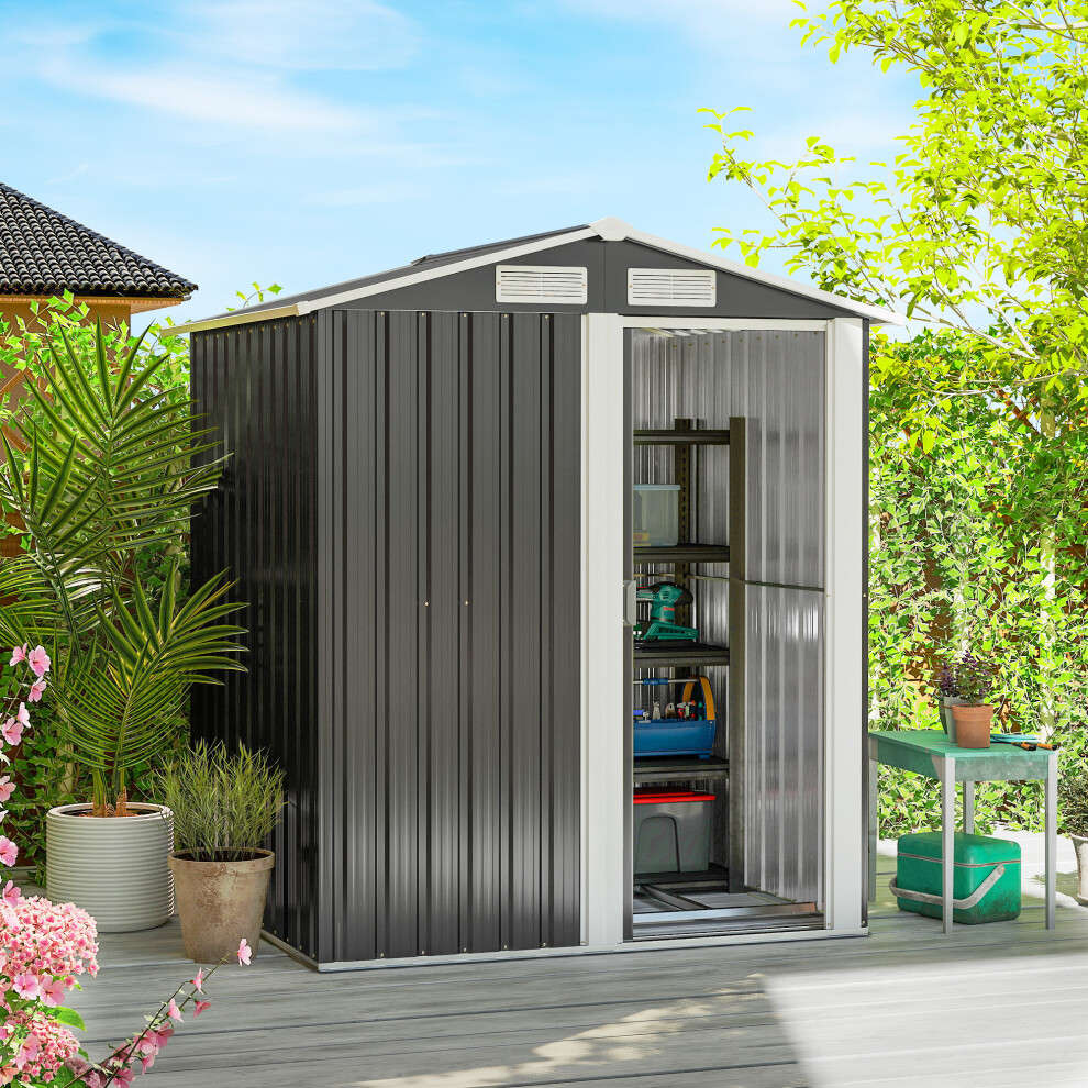 Outsunny 5ft x 4.3ft Outdoor Metal Storage Shed with Sliding Door Sloped Roof