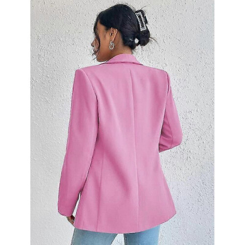 (XL,pink)Women's Lapel Pockets Blazer Suit Long Sleeve Work Office Jacket 2