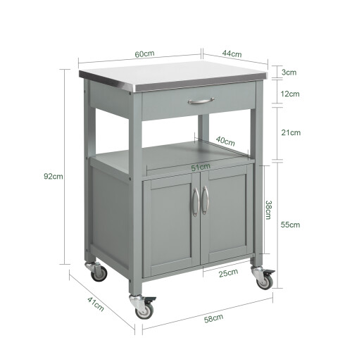 SoBuy Mobile Kitchen Trolley Grey 60x92x44cm 2