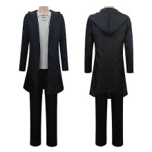 (M, set) Anime Attack On Titan Final Season Eren Jaeger Cosplay Costume Wig Black Hooded Trench T-shirt Pants Suit Shingeki No Kyojin