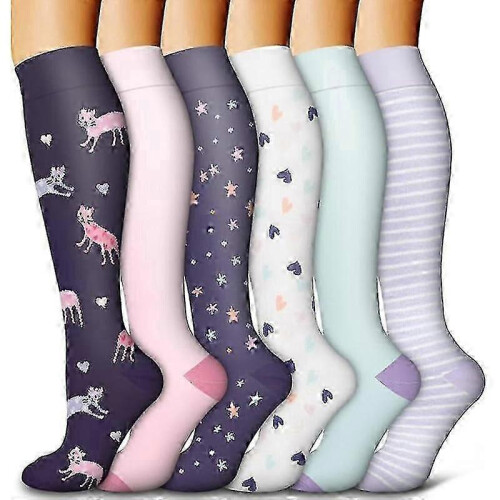 (Set 4,S M)Compression Socks For Women And Men 6 Pairs, Best Support For Running