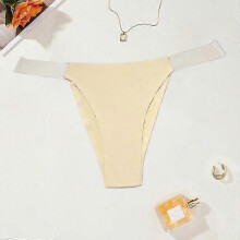 (beige, L) Women Seamless Invisible Panty See-through Waist Strap Sexy Thongs Xs S M L