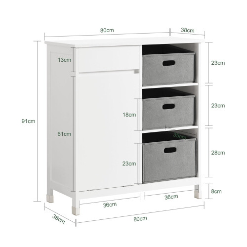 SoBuy Λευκό Ντουλάπι Μπάνιου 80x38x91cm με Κάδους 2