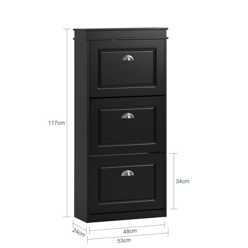 SoBuy Slim Shoe Cabinet 3-Drawer Black 2