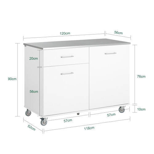 SoBuy White Kitchen Island Trolley on Wheels 2