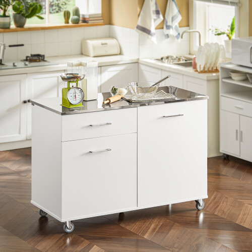 SoBuy White Kitchen Island Trolley on Wheels 1