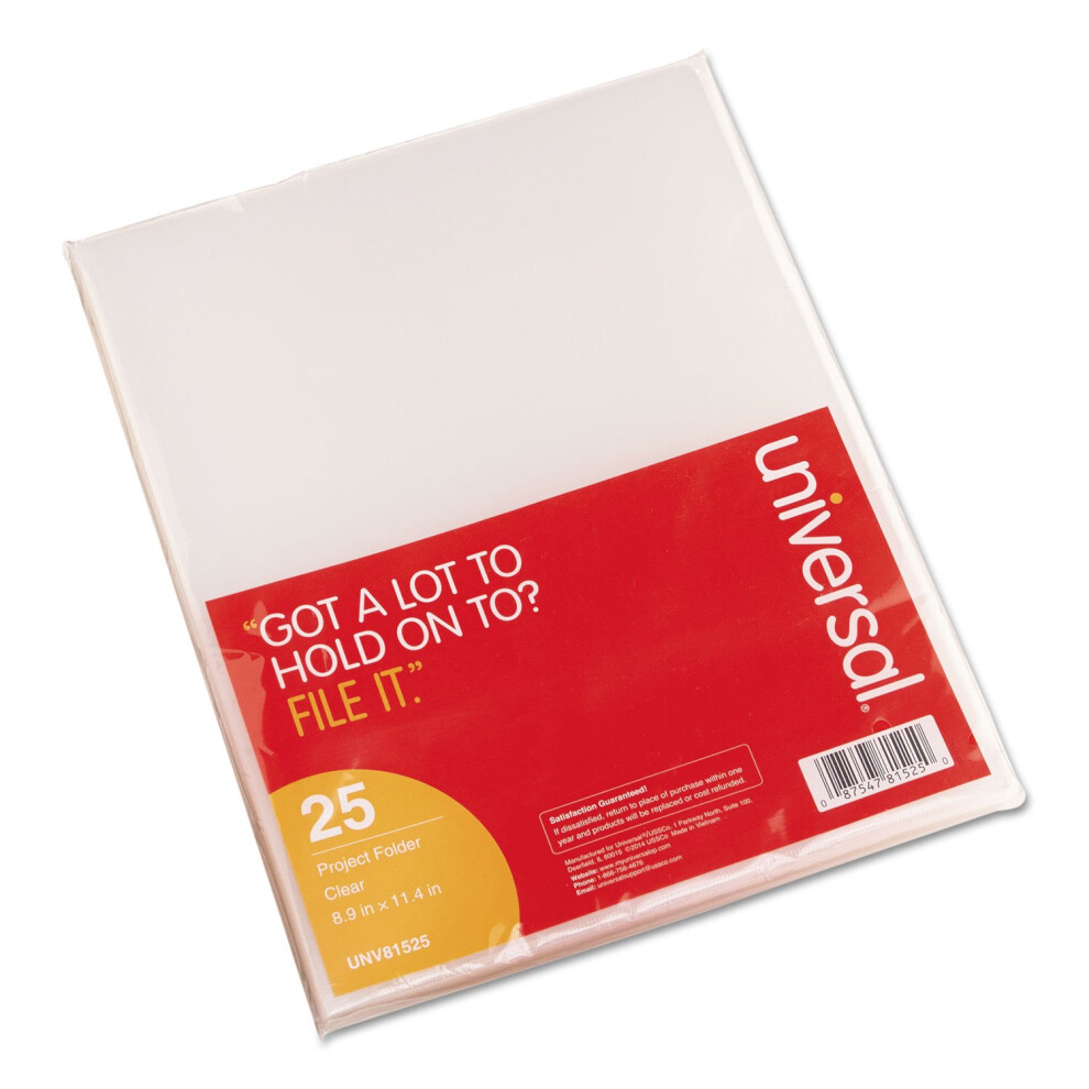 Universal 81525 Project Folders Jacket Poly Letter Clear 25/Pack