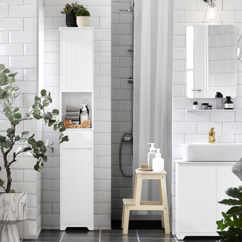 SoBuy Ψηλό Ντουλάπι Μπάνιου BZR109-W Λευκό 30x30x170cm 1