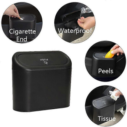 (Black) Hanging Car Trash Can Storage Box  Vehicle Garbage Dust Case Auto Interior Accessories for Car Square Pressing Trash Bin 1