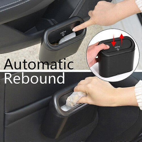 (Black) Hanging Car Trash Can Storage Box  Vehicle Garbage Dust Case Auto Interior Accessories for Car Square Pressing Trash Bin 2
