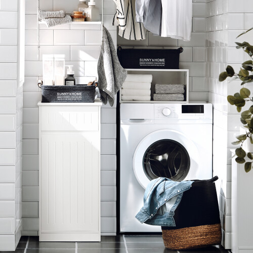 SoBuy White Laundry Storage Cabinet with Basket 1
