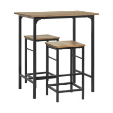 SoBuy Bartisch-Set OGT10-PF, 3-teilig, Braun