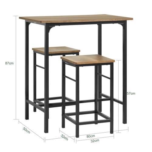 SoBuy Bartisch-Set OGT10-PF, 3-teilig, Braun 2