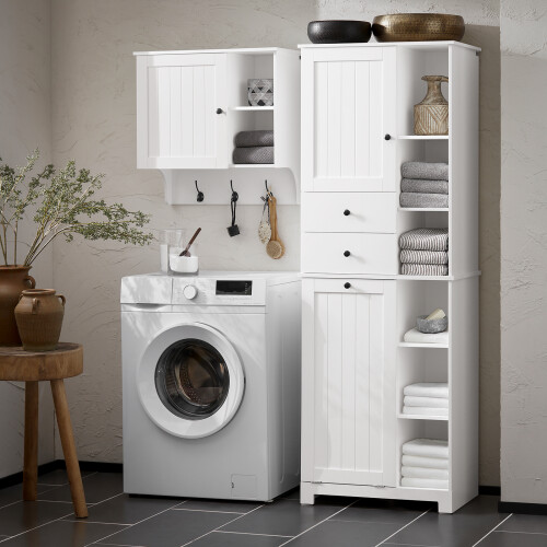SoBuy Ντουλάπι Μπάνιου BZR104-W Λευκό 60x37x171 εκ. 1